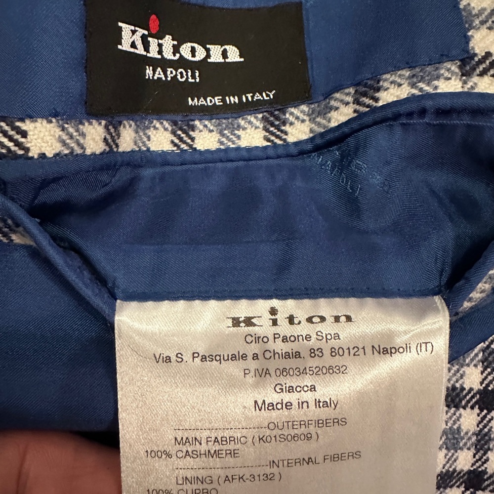 Kiton 100% Cashmere Men's Blazer - Black, Blue and White Checkered size IT 61 - Picture 14 of 17
